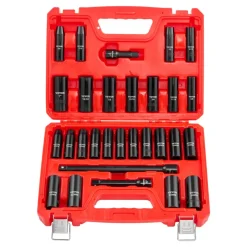 VEVOR 1/2 in Drive Impact Socket Set, 29 Piece, 6 Point Deep Impact Sockets, SAE (3/8 to 1 inch) and Metric (10 to 24 mm) Sizes with Extension Bars (3, 5, 10 in), Cr-V Steel, Heavy Duty Carrying Case