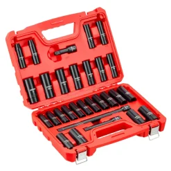 VEVOR 1/2 in Drive Impact Socket Set, 29 Piece, 6 Point Deep Impact Sockets, SAE (3/8 to 1 inch) and Metric (10 to 24 mm) Sizes with Extension Bars (3, 5, 10 in), Cr-V Steel, Heavy Duty Carrying Case