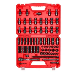 VEVOR 3/8 in Drive Impact Socket Set, 67 Piece, 6 Point Shallow & Deep Impact Sockets, SAE (5/16 in to 3/4 in) and Metric (8 mm to 19 mm), Swivel Sockets, Adapters, Cr-V & Cr-Mo Steel, Carrying Case