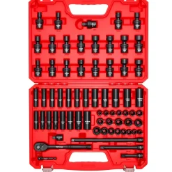 VEVOR 3/8 in Drive Impact Socket Set, 67 Piece, 6 Point Shallow & Deep Impact Sockets, SAE (5/16 in to 3/4 in) and Metric (8 mm to 19 mm), Swivel Sockets, Adapters, Cr-V & Cr-Mo Steel, Carrying Case
