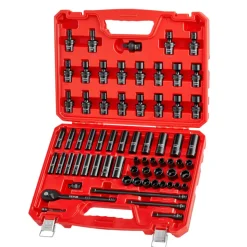 VEVOR 3/8 in Drive Impact Socket Set, 67 Piece, 6 Point Shallow & Deep Impact Sockets, SAE (5/16 in to 3/4 in) and Metric (8 mm to 19 mm), Swivel Sockets, Adapters, Cr-V & Cr-Mo Steel, Carrying Case