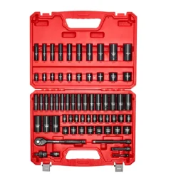 VEVOR 3/8 in Drive Impact Socket Set, 64 Piece, 6 Point Deep & Shallow Impact Sockets, SAE (5/16 in to 1 in) and Metric (6 to 24 mm) Sizes with 3 in & 6 in Extension Bars, Cr-V Steel, Carrying Case