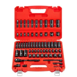 VEVOR 3/8 in Drive Impact Socket Set, 64 Piece, 6 Point Deep & Shallow Impact Sockets, SAE (5/16 in to 1 in) and Metric (6 to 24 mm) Sizes with 3 in & 6 in Extension Bars, Cr-V Steel, Carrying Case