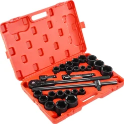 VEVOR 3/4 in Drive Impact Socket Set, 27 Pieces SAE 7/8 in to 2 in and Metric 22 mm to 50 mm, 6 Point Cr-V Alloy Steel for Auto Repair, Includes Extension Bars, Ratchet Handle and Storage Case