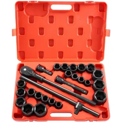 VEVOR 3/4 in Drive Impact Socket Set, 27 Pieces SAE 7/8 in to 2 in and Metric 22 mm to 50 mm, 6 Point Cr-V Alloy Steel for Auto Repair, Includes Extension Bars, Ratchet Handle and Storage Case