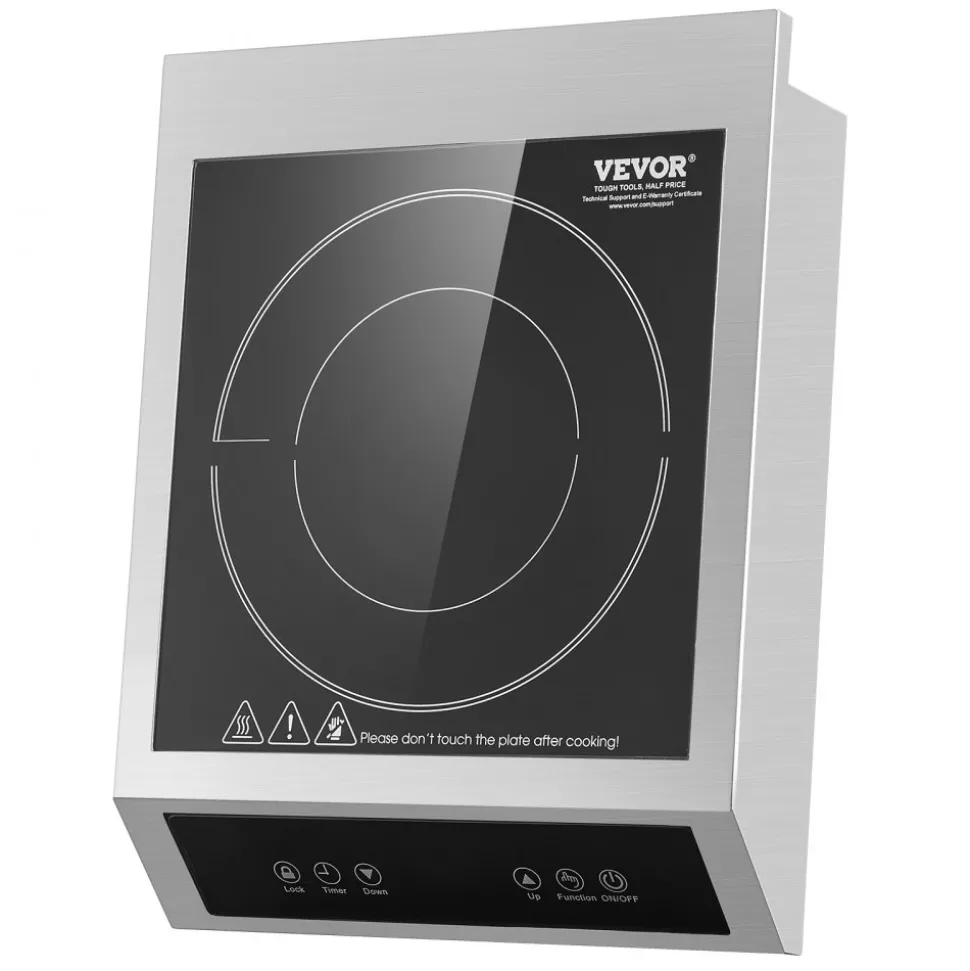 VEVOR Induction Cooktop, 3500W Commercial Induction Burner with 11-Level Temperature, Stainless Steel Countertop Induction Hot Plate with 3H Timer, Child Lock for Restaurant (6-15P Plug, 6-20R Outlet)