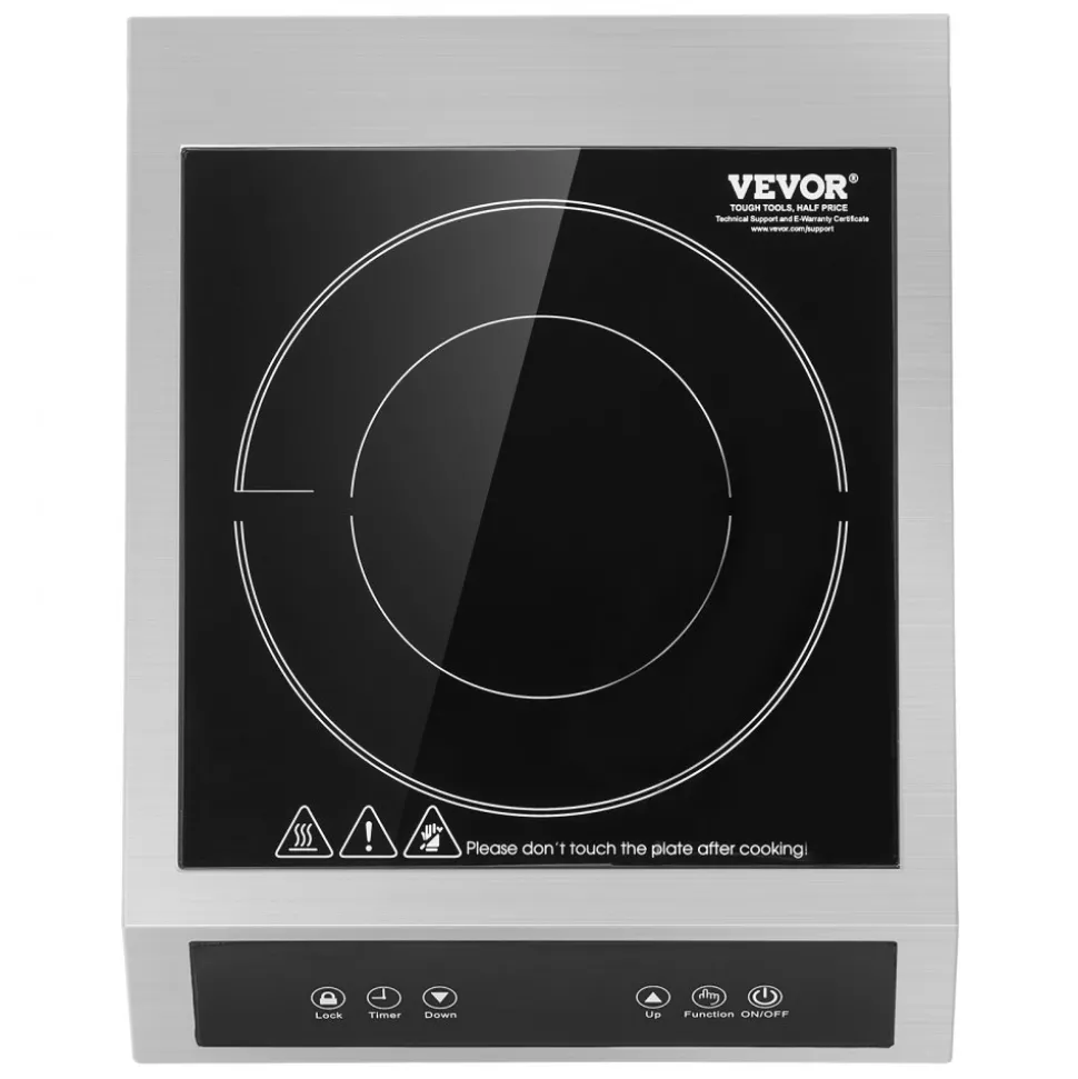VEVOR Induction Cooktop, 3500W Commercial Induction Burner with 11-Level Temperature, Stainless Steel Countertop Induction Hot Plate with 3H Timer, Child Lock for Restaurant (6-15P Plug, 6-20R Outlet)