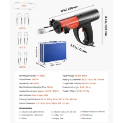 VEVOR Induction Heater Bolt Removal, 1100W 110V Magnetic Induction Heater Kit, Handheld Nut Buster Tool for Rusty Screw Removing, Car Garage Repairing Tools with 10 Coil and Box