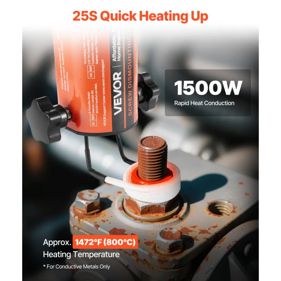 VEVOR Induction Heater Bolt Removal, 1500W 110V Magnetic Induction Heater Kit, Handheld Nut Buster Tool for Rusty Screw Removing, Car Garage Repairing Tools with 8 Coil and Box