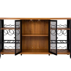 VEVOR Industrial Bar Cabinet, 55 Inch Rustic Oak, 330 LBS Wine Table for Liquor with Wine Racks (24 Bottles), Glass Holders and Metal Sideboard, Farmhouse Wood Coffee Bar for Living Room, Dining Room