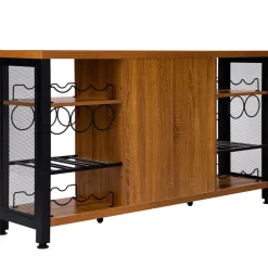 VEVOR Industrial Bar Cabinet, 55 Inch Rustic Oak, 330 LBS Wine Table for Liquor with Wine Racks (24 Bottles), Glass Holders and Metal Sideboard, Farmhouse Wood Coffee Bar for Living Room, Dining Room