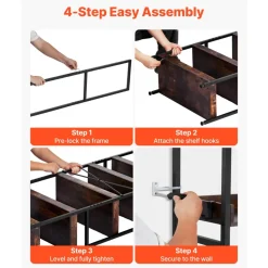 VEVOR Industrial Bookshelf, 6-Tier, Vintage Ladder Shelf Bookshelves and Bookcases, with Metal Frame, Book Organizer with Open Shelves, for Living Room, Bedroom, Kitchen, Home Office, Rustics Brown