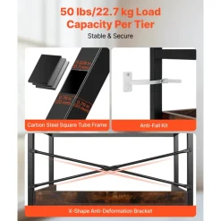VEVOR Industrial Bookshelf, 6-Tier, Vintage Ladder Shelf Bookshelves and Bookcases, with Metal Frame, Book Organizer with Open Shelves, for Living Room, Bedroom, Kitchen, Home Office, Rustics Brown