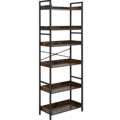 VEVOR Industrial Bookshelf, 6-Tier, Vintage Ladder Shelf Bookshelves and Bookcases, with Metal Frame, Book Organizer with Open Shelves, for Living Room, Bedroom, Kitchen, Home Office, Rustics Brown
