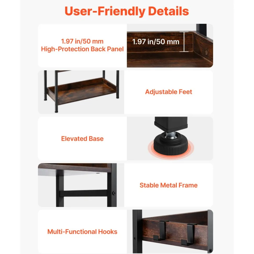 VEVOR Industrial Bookshelf, 6-Tier, Vintage Ladder Shelf Bookshelves and Bookcases, with Metal Frame, Book Organizer with Open Shelves, for Living Room, Bedroom, Kitchen, Home Office, Rustics Brown