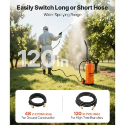 VEVOR Industrial Concrete Sprayer with Wheeled Cart, 3.5 Gallon Stainless Steel Sprayer, Heavy Duty Tri-Poxy Pump Sprayers, 20.5"Wand, 48" & 120"Hoses, 2 Brass Nozzles for Construction, Lawn & Garden