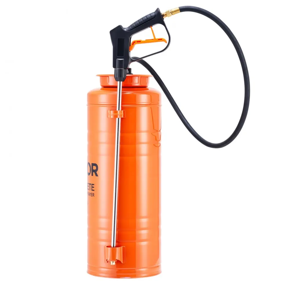 VEVOR Industrial Concrete Sprayer, 3.5 Gallon Stainless Steel Sprayer, Heavy Duty Tri-Poxy Pump Sprayers, 20.5"Wand with Ergonomic Gun Handle, 48"& 120"Hose, 2 Brass Nozzles for Construction, Garden