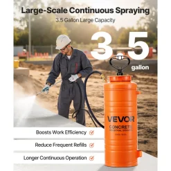 VEVOR Industrial Concrete Sprayer, 3.5 Gallon Stainless Steel Sprayer, Heavy Duty Tri-Poxy Pump Sprayers, 20.5