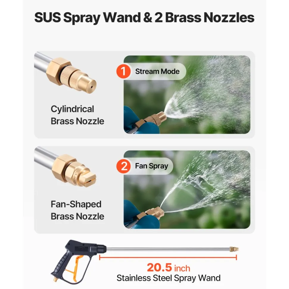 VEVOR Industrial Concrete Sprayer, 3.5 Gallon Stainless Steel Sprayer, Heavy Duty Tri-Poxy Pump Sprayers, 20.5"Wand with Ergonomic Gun Handle, 48"& 120"Hose, 2 Brass Nozzles for Construction, Garden
