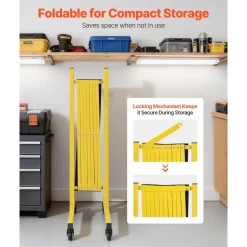 VEVOR Industrial Expandable Barricade, 12FT Expandable Safety Barrier, Flaxible Mobile Barricade with Locking Casters, Portable Folding Security Gate Traffic Fence for Driveway Warehouse Elevator