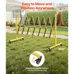 VEVOR Industrial Expandable Barricade, 12FT Expandable Safety Barrier, Flaxible Mobile Barricade with Locking Casters, Portable Folding Security Gate Traffic Fence for Driveway Warehouse Elevator