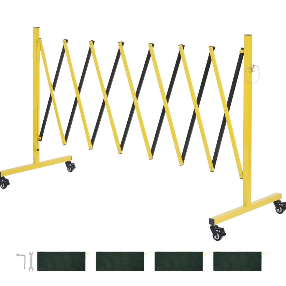 VEVOR Industrial Expandable Barricade, 12FT Expandable Safety Barrier, Flaxible Mobile Barricade with Locking Casters, Portable Folding Security Gate Traffic Fence for Driveway Warehouse Elevator