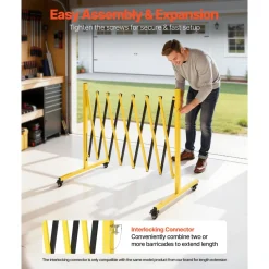VEVOR Industrial Expandable Barricade, 12FT Expandable Safety Barrier, Flaxible Mobile Barricade with Locking Casters, Portable Folding Security Gate Traffic Fence for Driveway Warehouse Elevator