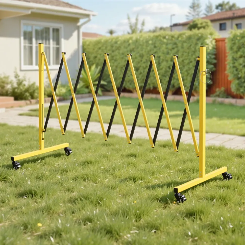 VEVOR Industrial Expandable Barricade, 12FT Expandable Safety Barrier, Flaxible Mobile Barricade with Locking Casters, Portable Folding Security Gate Traffic Fence for Driveway Warehouse Elevator