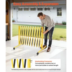 VEVOR Industrial Expandable Barricade, 13FT Expandable Safety Barrier, Flaxible Mobile Barricade with Locking Casters, Portable Folding Security Gate Traffic Fence for Driveway Warehouse Elevator