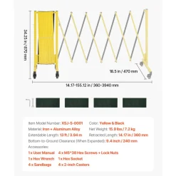 VEVOR Industrial Expandable Barricade, 13FT Expandable Safety Barrier, Flaxible Mobile Barricade with Locking Casters, Portable Folding Security Gate Traffic Fence for Driveway Warehouse Elevator