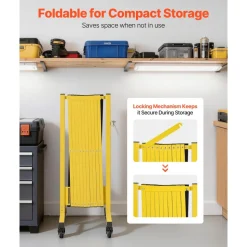 VEVOR Industrial Expandable Barricade, 13FT Expandable Safety Barrier, Flaxible Mobile Barricade with Locking Casters, Portable Folding Security Gate Traffic Fence for Driveway Warehouse Elevator