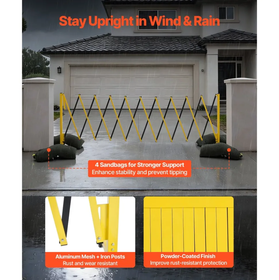 VEVOR Industrial Expandable Barricade, 13FT Expandable Safety Barrier, Flaxible Mobile Barricade with Locking Casters, Portable Folding Security Gate Traffic Fence for Driveway Warehouse Elevator