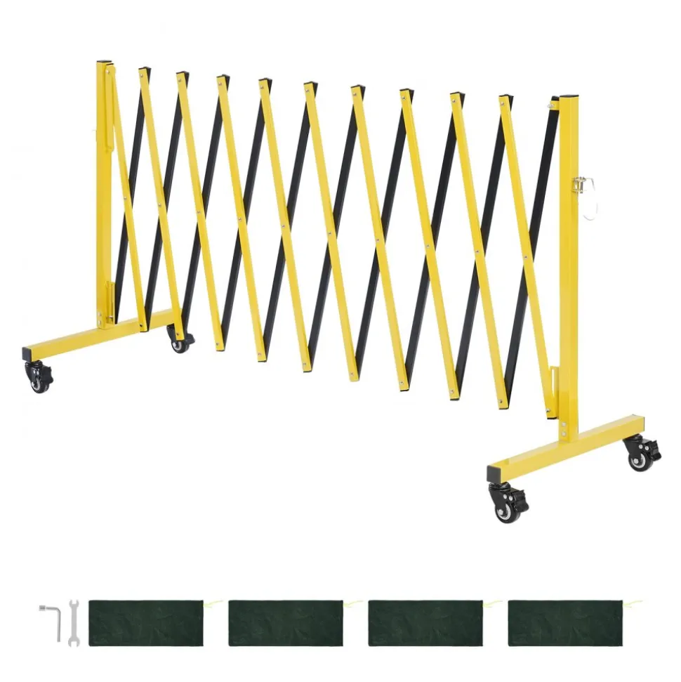 VEVOR Industrial Expandable Barricade, 13FT Expandable Safety Barrier, Flaxible Mobile Barricade with Locking Casters, Portable Folding Security Gate Traffic Fence for Driveway Warehouse Elevator