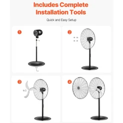 VEVOR Industrial Pedestal Fan, 30 Inch 85-Degree Oscillating Fan, Height Adjustable Standing Fans with 3 Adjustable Speeds, High Power Fans for Warehouse,Garage,Commercial, Black