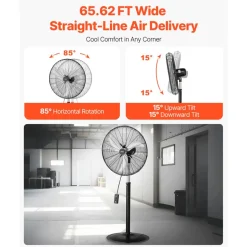 VEVOR Industrial Pedestal Fan, 30 Inch 85-Degree Oscillating Fan, Height Adjustable Standing Fans with 3 Adjustable Speeds, High Power Fans for Warehouse,Garage,Commercial, Black