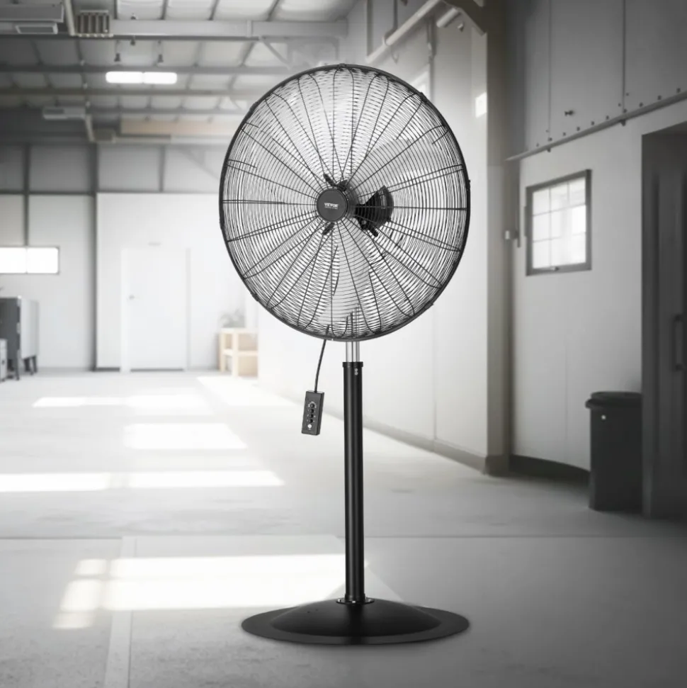 VEVOR Industrial Pedestal Fan, 30 Inch 85-Degree Oscillating Fan, Height Adjustable Standing Fans with 3 Adjustable Speeds, High Power Fans for Warehouse,Garage,Commercial, Black