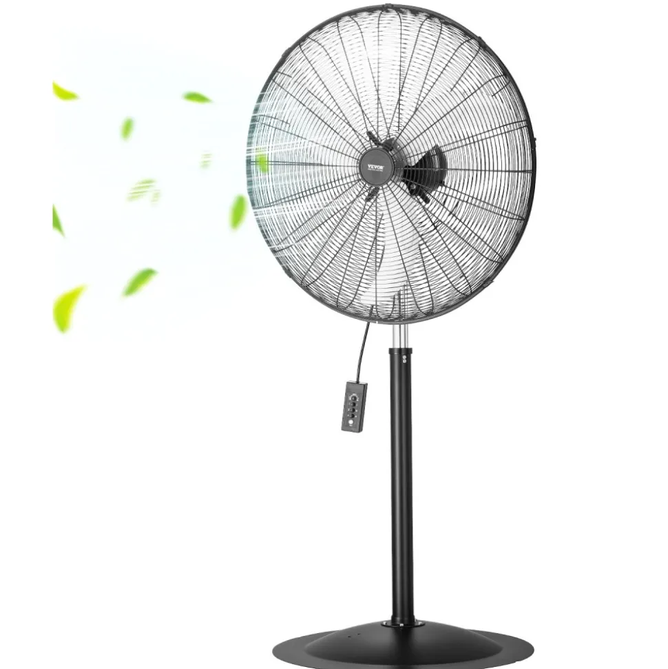 VEVOR Industrial Pedestal Fan, 30 Inch 85-Degree Oscillating Fan, Height Adjustable Standing Fans with 3 Adjustable Speeds, High Power Fans for Warehouse,Garage,Commercial, Black