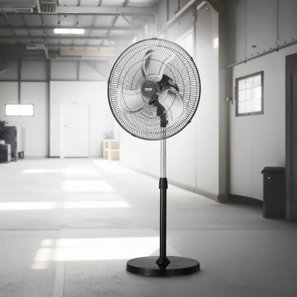 VEVOR Industrial Pedestal Fan, 20 Inch 90-Degree Oscillating Fan, Height Adjustable Standing Fans with 3 Adjustable Speeds, High Power Fans for Warehouse,Garage,Commercial, Black