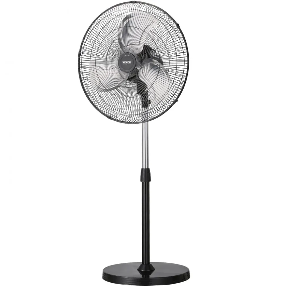 VEVOR Industrial Pedestal Fan, 20 Inch 90-Degree Oscillating Fan, Height Adjustable Standing Fans with 3 Adjustable Speeds, High Power Fans for Warehouse,Garage,Commercial, Black