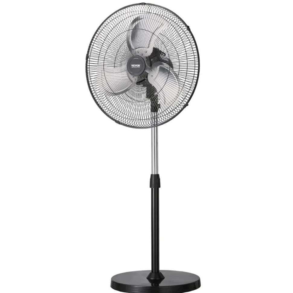VEVOR Industrial Pedestal Fan, 20 Inch 90-Degree Oscillating Fan, Height Adjustable Standing Fans with 3 Adjustable Speeds, High Power Fans for Warehouse,Garage,Commercial, Black