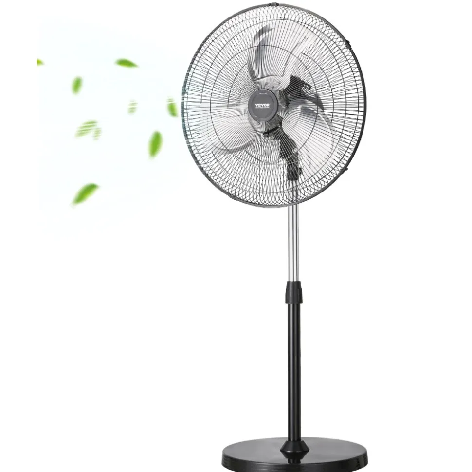 VEVOR Industrial Pedestal Fan, 20 Inch 90-Degree Oscillating Fan, Height Adjustable Standing Fans with 3 Adjustable Speeds, High Power Fans for Warehouse,Garage,Commercial, Black