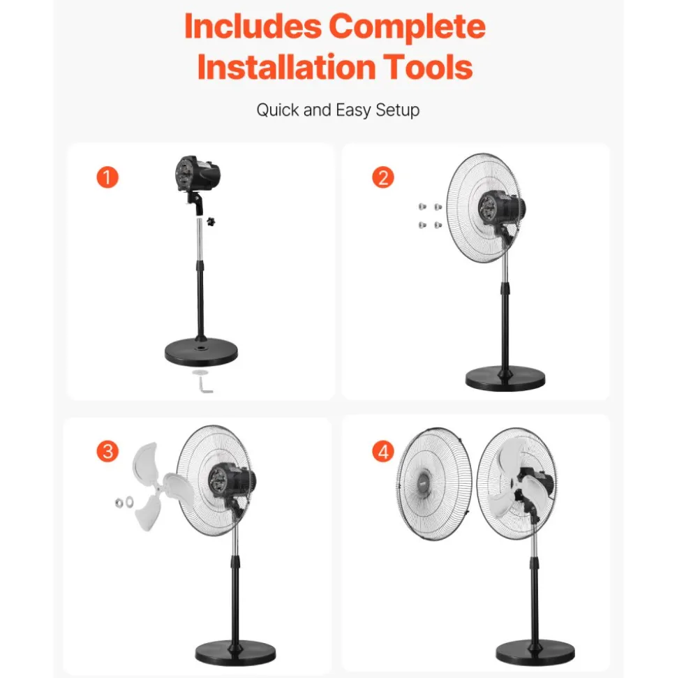 VEVOR Industrial Pedestal Fan, 20 Inch 90-Degree Oscillating Fan, Height Adjustable Standing Fans with 3 Adjustable Speeds, High Power Fans for Warehouse,Garage,Commercial, Black