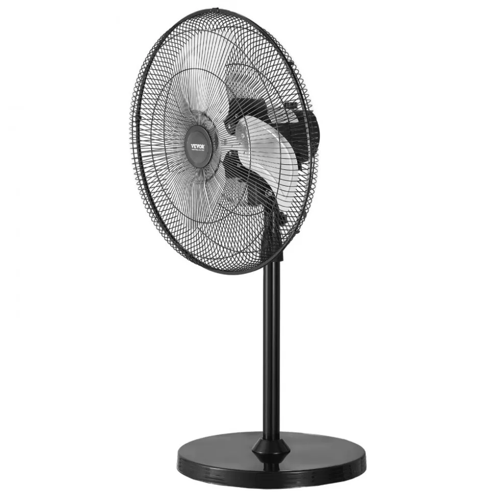VEVOR Industrial Pedestal Fan, 20 Inch 90-Degree Oscillating Fan, Height Adjustable Standing Fans with 3 Adjustable Speeds, High Power Fans for Warehouse,Garage,Commercial, Black