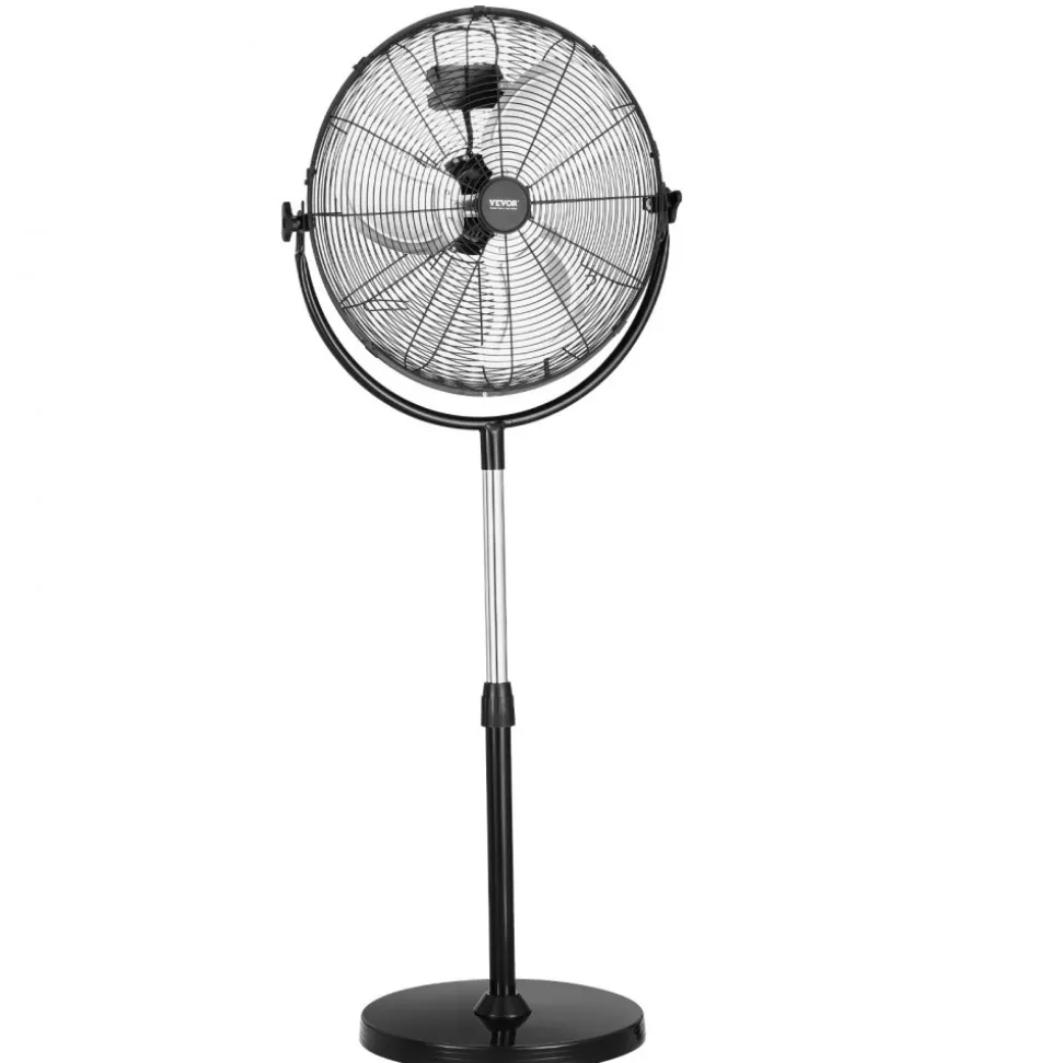 VEVOR Industrial Pedestal Fan, 18 Inch Standing Fan with 45.3 to 57.9 Inches Adjustable Height, Floor Fans with 3 Adjustable Speeds, High Power Fans for Warehouse,Garage,Commercial,Residential, Black