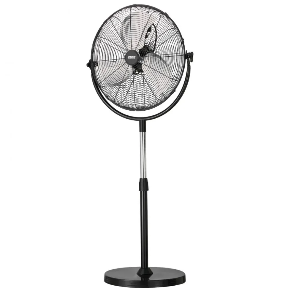 VEVOR Industrial Pedestal Fan, 18 Inch Standing Fan with 45.3 to 57.9 Inches Adjustable Height, Floor Fans with 3 Adjustable Speeds, High Power Fans for Warehouse,Garage,Commercial,Residential, Black