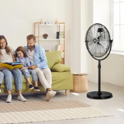 VEVOR Industrial Pedestal Fan, 18 Inch Standing Fan with 45.3 to 57.9 Inches Adjustable Height, Floor Fans with 3 Adjustable Speeds, High Power Fans for Warehouse,Garage,Commercial,Residential, Black