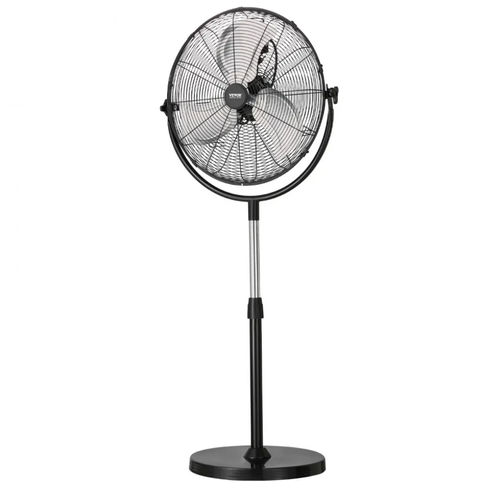 VEVOR Industrial Pedestal Fan, 18 Inch Standing Fan with 45.3 to 57.9 Inches Adjustable Height, Floor Fans with 3 Adjustable Speeds, High Power Fans for Warehouse,Garage,Commercial,Residential, Black