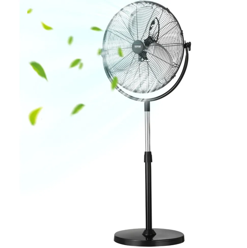 VEVOR Industrial Pedestal Fan, 18 Inch Standing Fan with 45.3 to 57.9 Inches Adjustable Height, Floor Fans with 3 Adjustable Speeds, High Power Fans for Warehouse,Garage,Commercial,Residential, Black