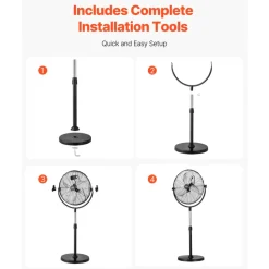 VEVOR Industrial Pedestal Fan, 18 Inch Standing Fan with 45.3 to 57.9 Inches Adjustable Height, Floor Fans with 3 Adjustable Speeds, High Power Fans for Warehouse,Garage,Commercial,Residential, Black