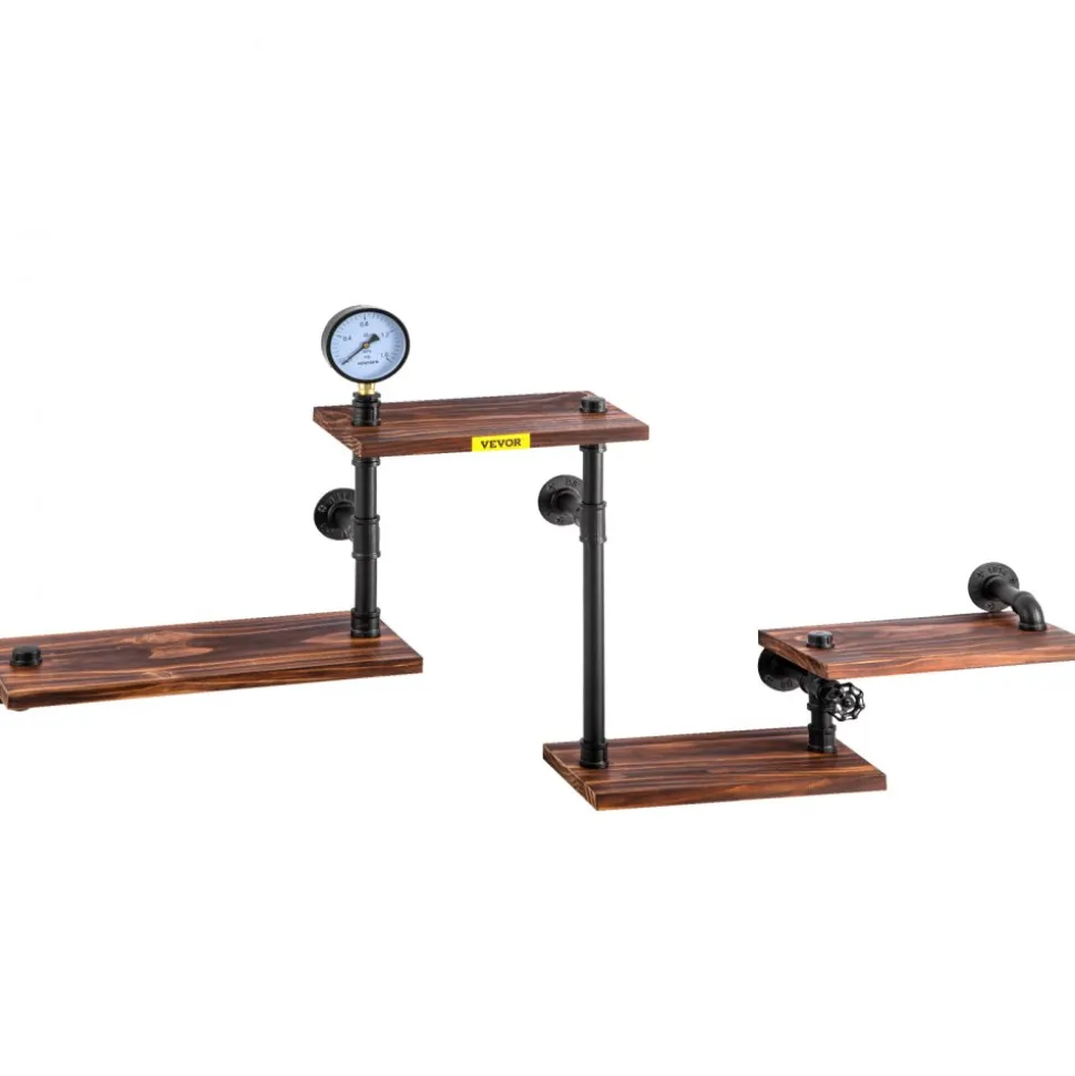 VEVOR Industrial Pipe Shelving, Pipe Shelves with 4-Tier Wood Planks, Rustic Floating Shelves Wall Mounted, Wall Shelf DIY Bookshelf for Bar Kitchen Bathroom Farmhouse Living Room, 51x25x9 inch